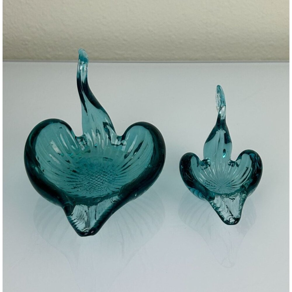 Vintage Green Blue Glass Art Swan Set, Large & Small, Home Decor Gift - Picture 7 of 13